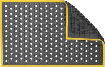 ESD Anti-Fatigue Floor Mat with Holes & 2,5 cm Yellow Bevel | Nitrile Smooth Conductive ESD | Black | 50 x 120 cm | Grounding Cord + Snap (15')